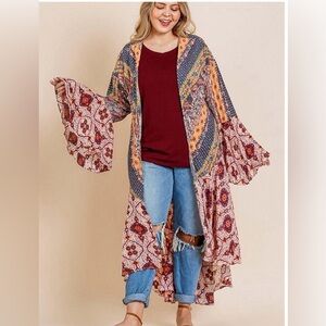 Umgee Fabulous Flared and Funky🌻Colorful Floral Bohemian Patterned Kimono Size L